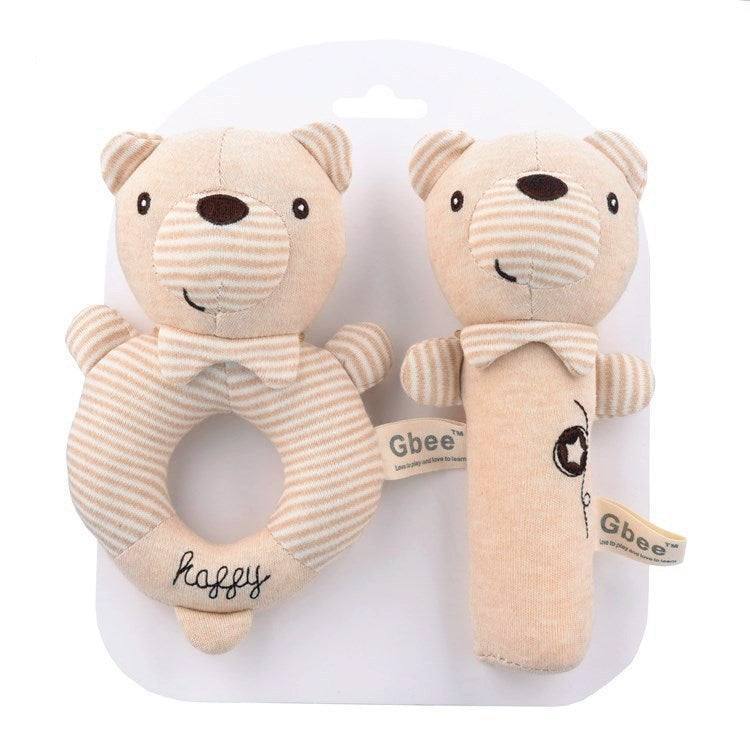 Baby Plush Animal Rattle Set – Soft Cartoon Comfort & Educational Handbells
