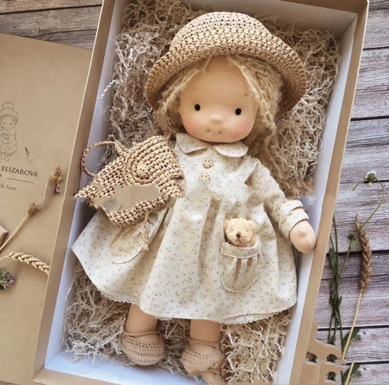 Handmade Cozy Doll with Knitted Outfit & Plush Friend – Gift Box Set