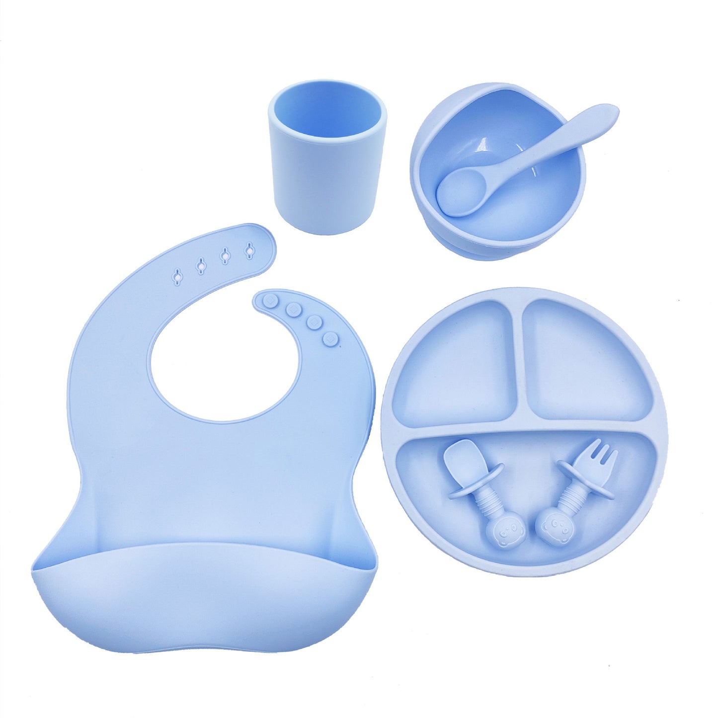 Baby Silicone Feeding Set – BPA-Free Bib, Bowl, Plate, Utensils & Cup (FDA Certified)