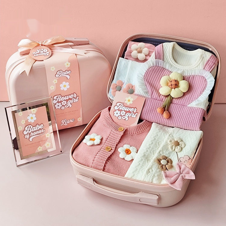 Lucky Flower Baby Girl Gift Set – 9-Piece Cotton Outfit & Keepsake Box (0–18 Months)
