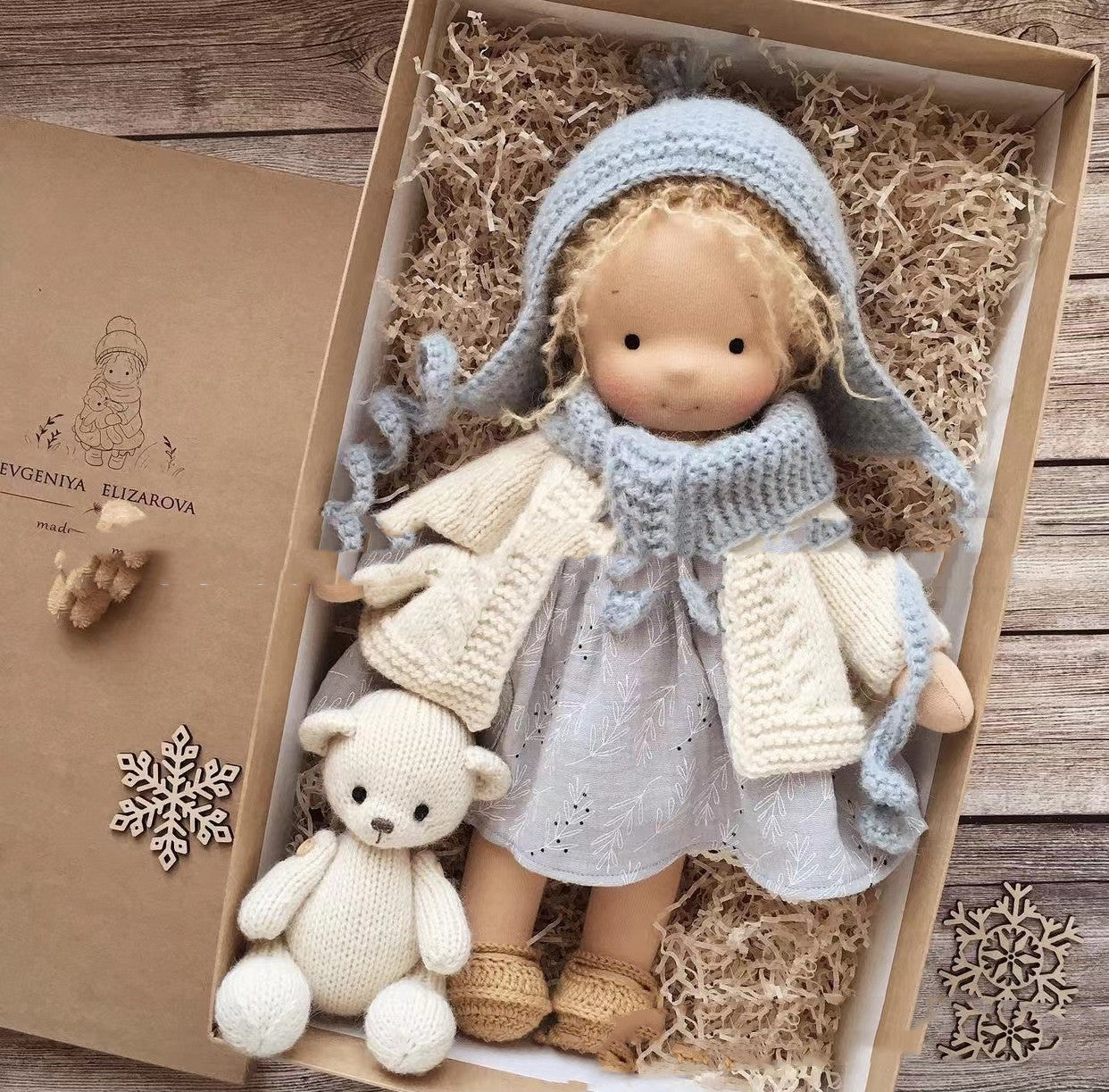 Handmade Cozy Doll with Knitted Outfit & Plush Friend – Gift Box Set