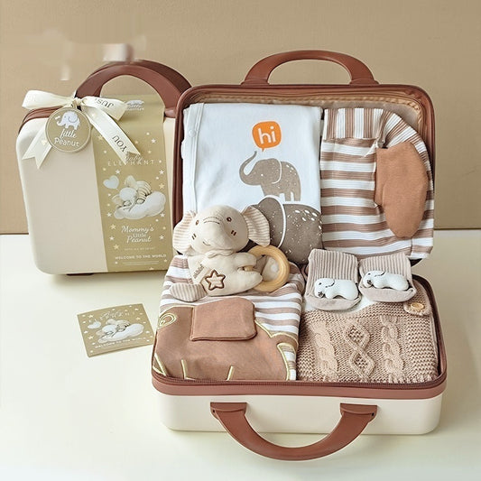 Cute Little Elephant Baby Gift Set – 9-Piece Cotton Outfit & Keepsake Box (0–18 Months)