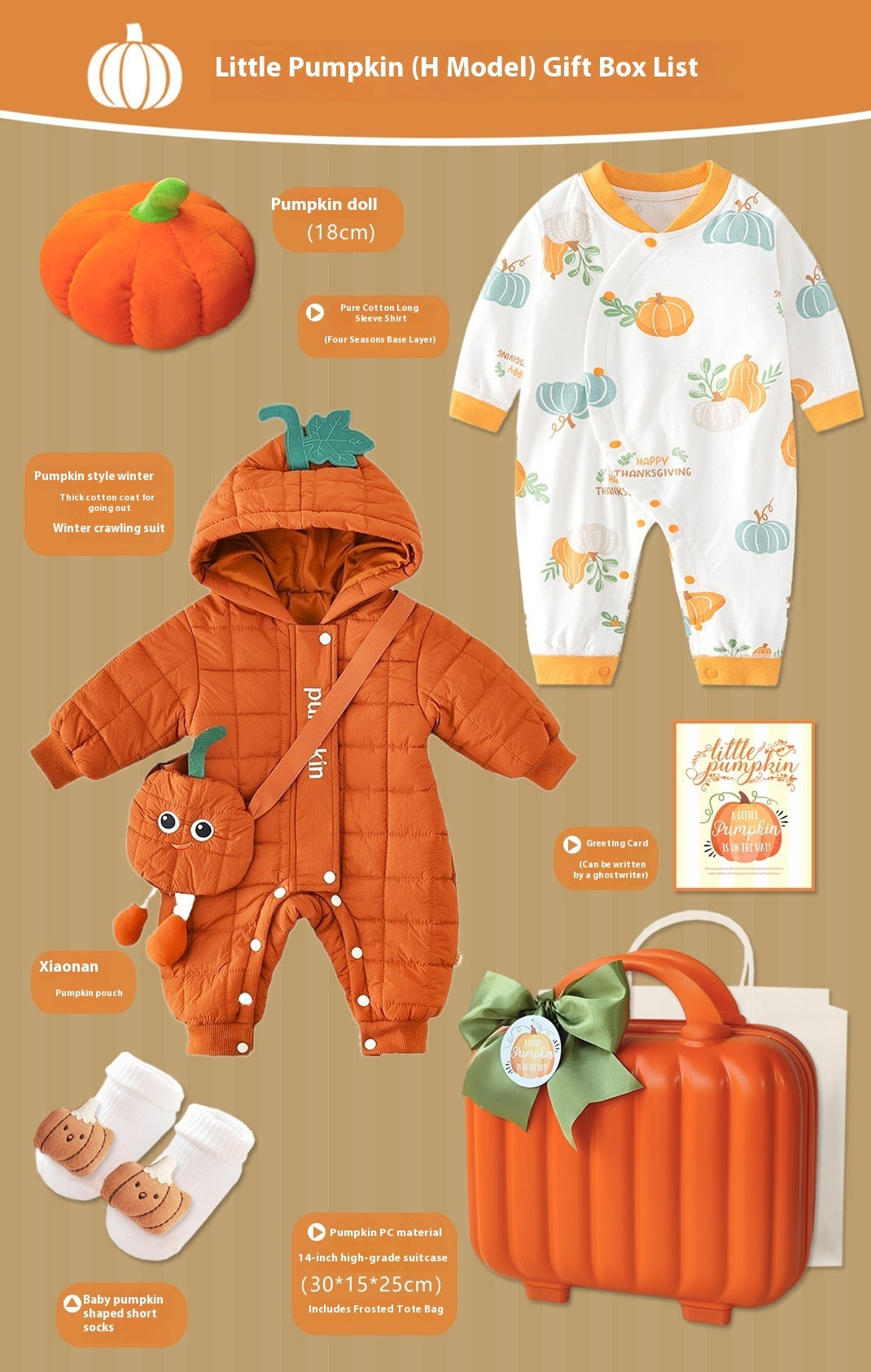 Pumpkin-Themed Baby Gift Set with Suitcase – 8-Piece Cotton Outfit for Newborns (0–18 Months)