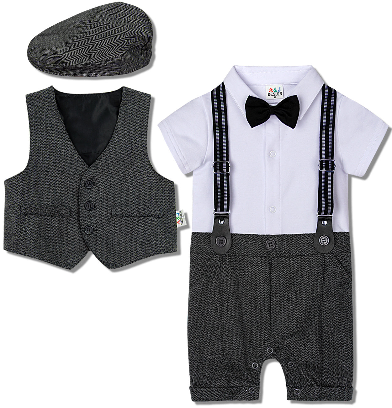 Baby Boy One-Piece Gentleman Suit – British Style Romper