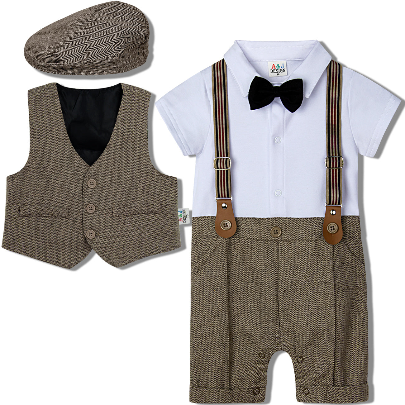 Baby Boy One-Piece Gentleman Suit – British Style Romper