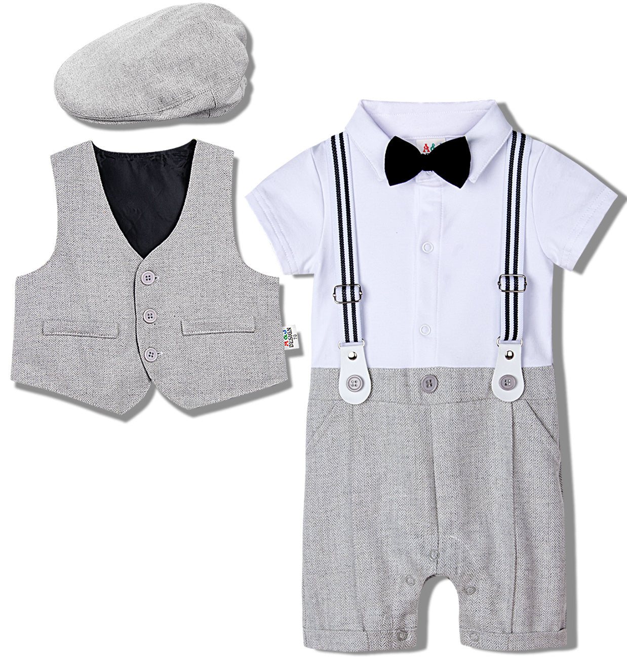 Baby Boy One-Piece Gentleman Suit – British Style Romper