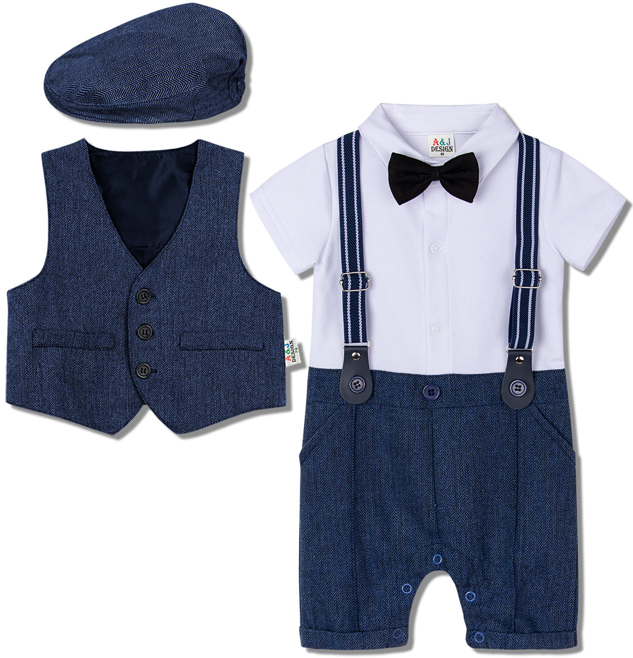 Baby Boy One-Piece Gentleman Suit – British Style Romper
