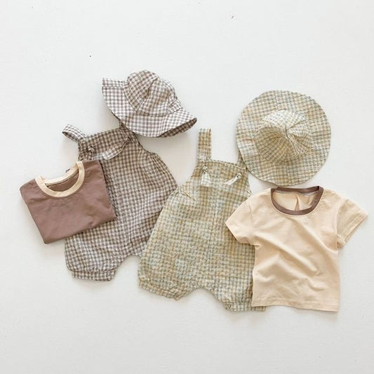 Baby Boy Three-Piece Summer Outfit – Checkered Sling Set