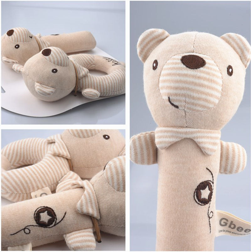 Baby Plush Animal Rattle Set – Soft Cartoon Comfort & Educational Handbells
