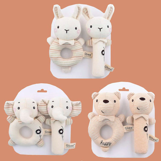 Baby Plush Animal Rattle Set – Soft Cartoon Comfort & Educational Handbells