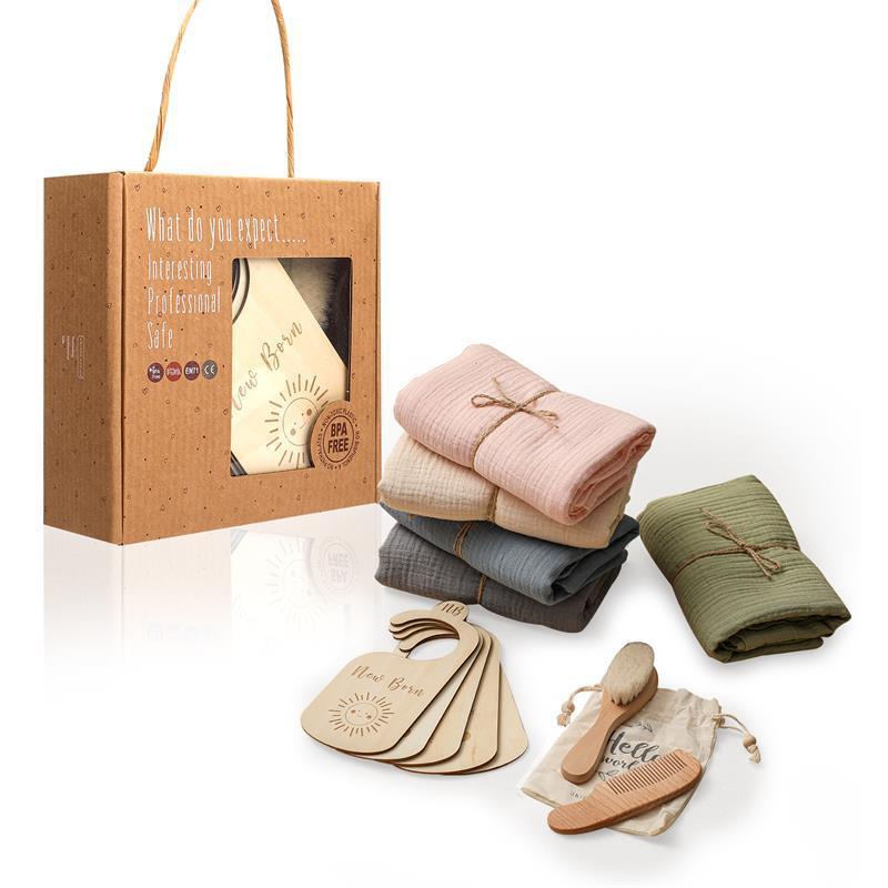 Newborn Baby Bath Gift Set – Wool Brush & Muslin Towel Box