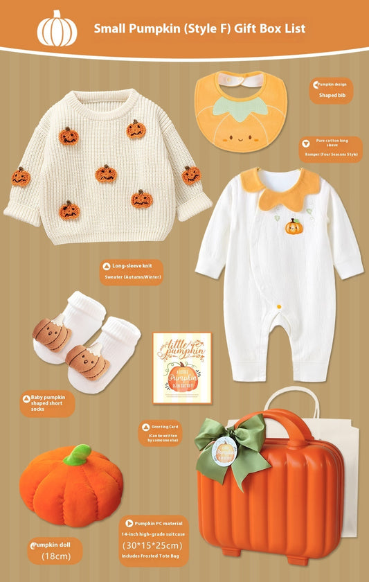 Pumpkin-Themed Baby Gift Set with Suitcase – 8-Piece Cotton Outfit for Newborns (0–18 Months)