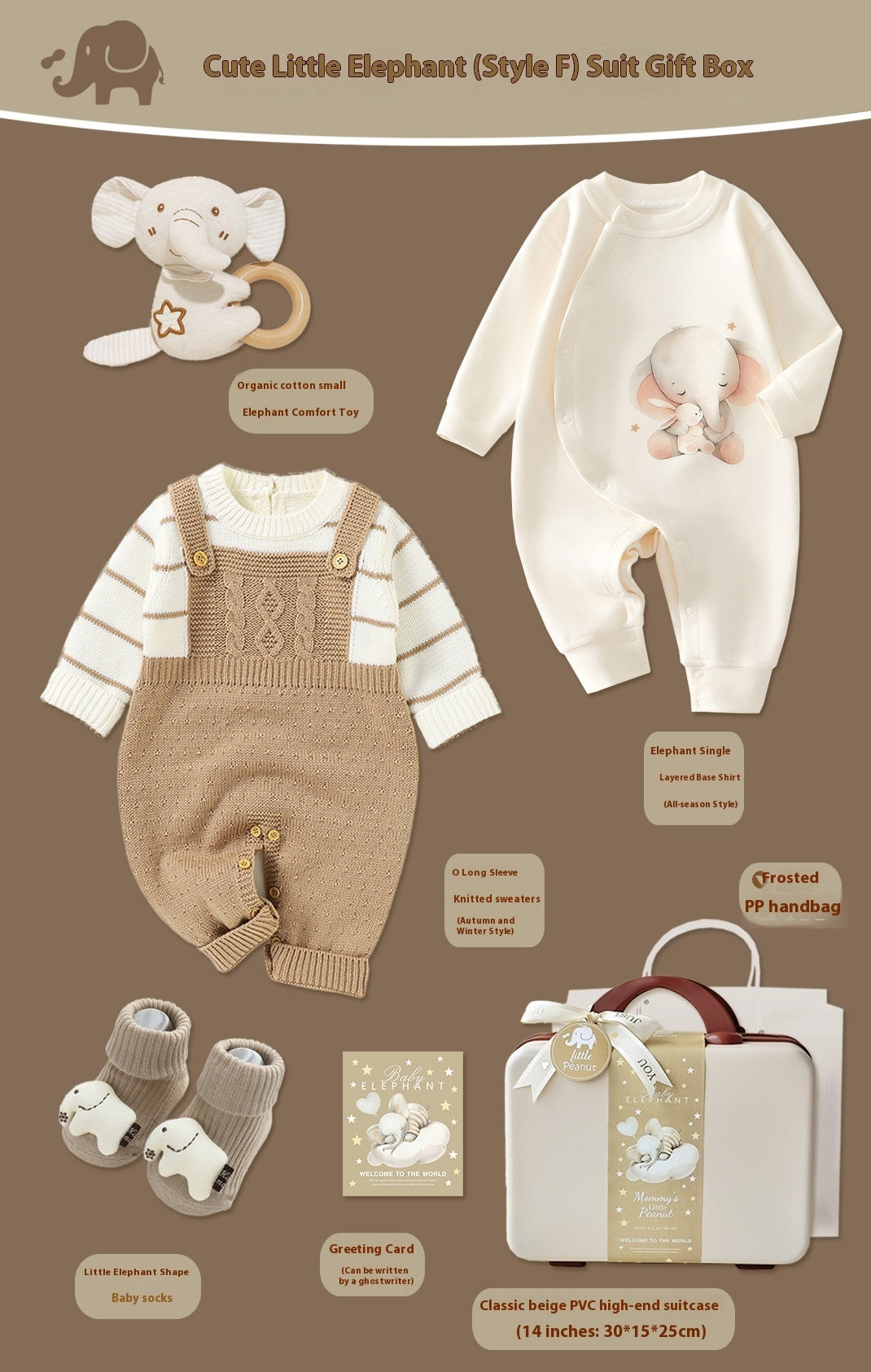 Cute Little Elephant Baby Gift Set – 9-Piece Cotton Outfit & Keepsake Box (0–18 Months)