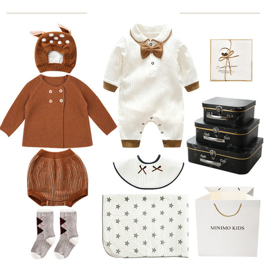 Newborn Baby Boy 8-Piece Gift Box Set – British Style Cotton Outfit Collection