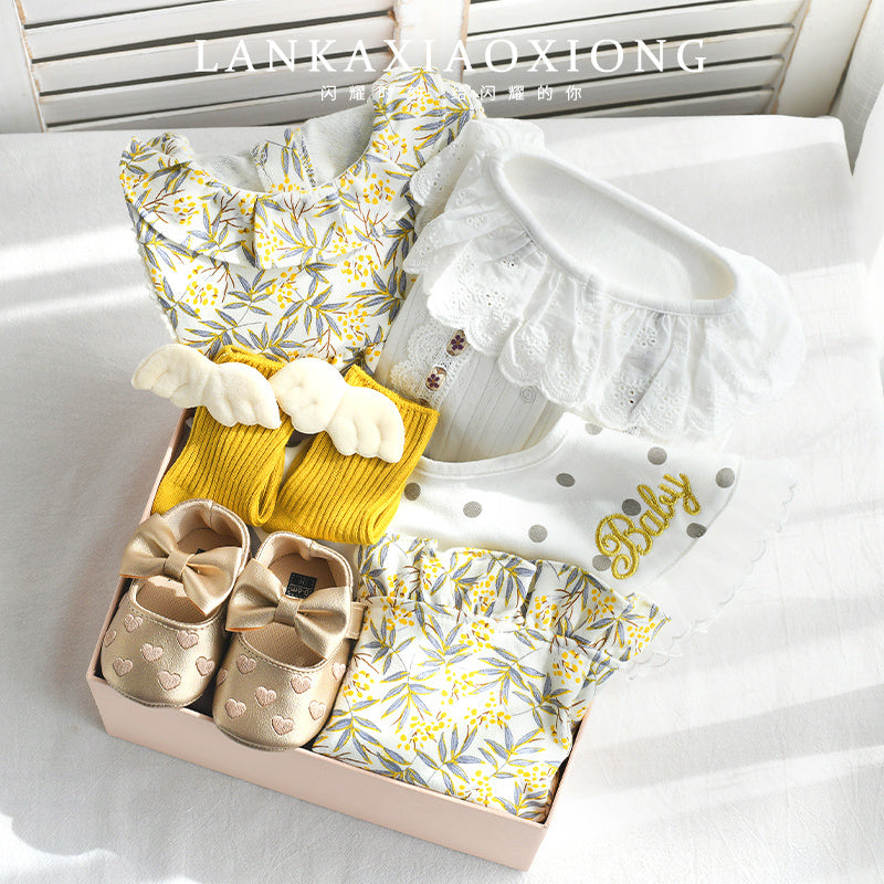 Baby Girl Full Moon Gift Box – Cotton Romper & Princess Dress Set