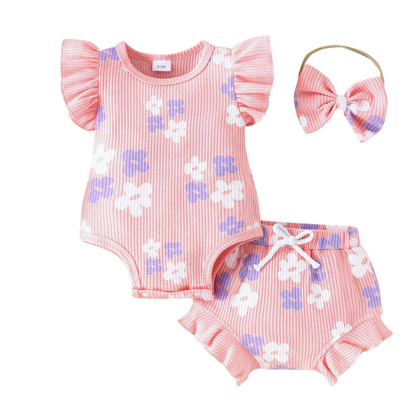 Baby Girl Floral Sleeveless Two-Piece Set – Bodysuit & Shorts