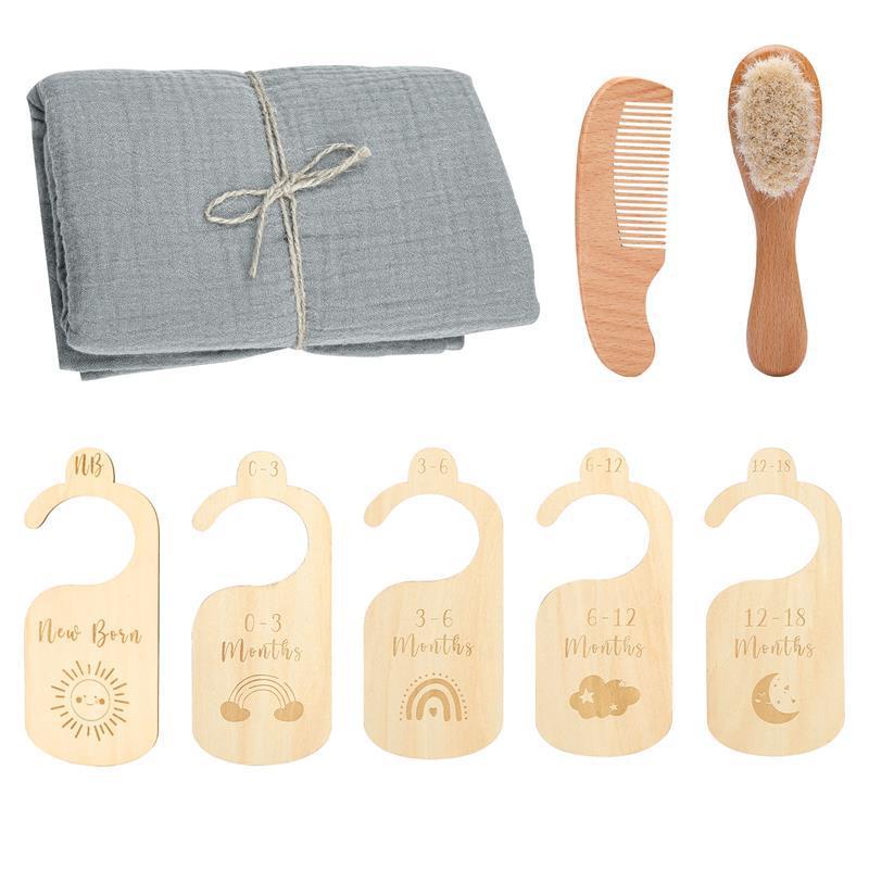 Newborn Baby Bath Gift Set – Wool Brush & Muslin Towel Box