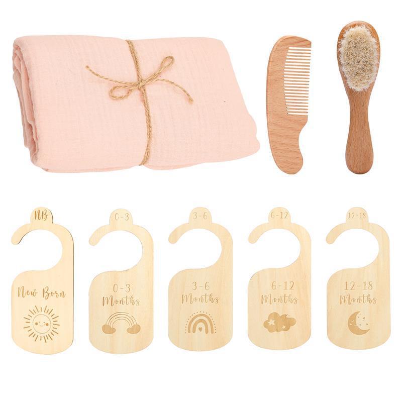 Newborn Baby Bath Gift Set – Wool Brush & Muslin Towel Box