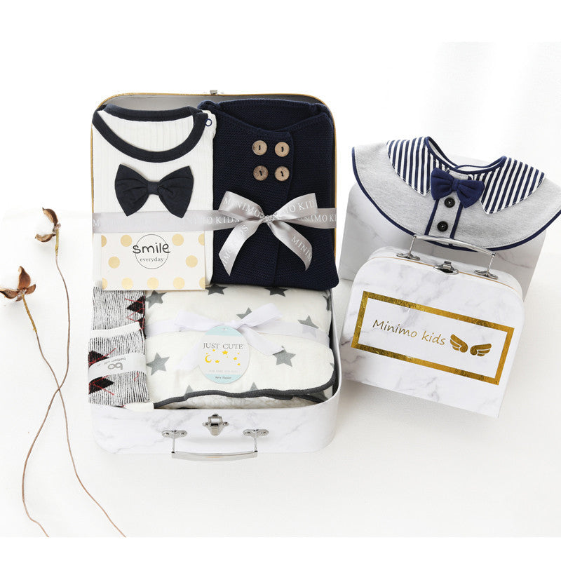 Newborn Baby Boy 8-Piece Gift Box Set – British Style Cotton Outfit Collection