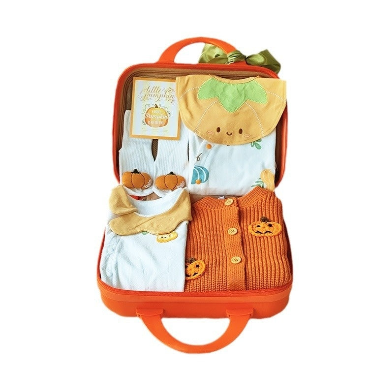 Pumpkin-Themed Baby Gift Set with Suitcase – 8-Piece Cotton Outfit for Newborns (0–18 Months)