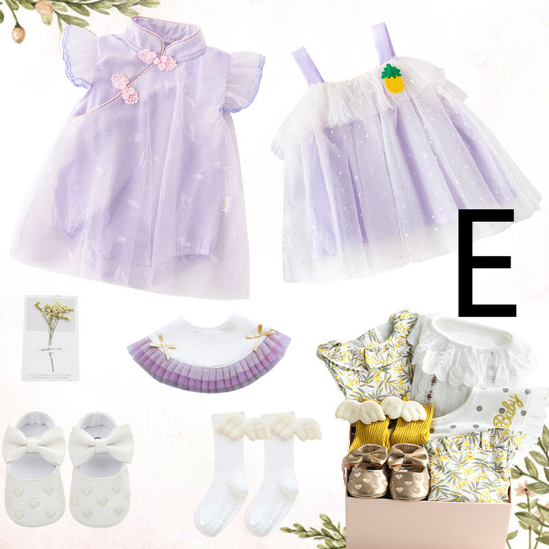 Baby Girl Full Moon Gift Box – Cotton Romper & Princess Dress Set