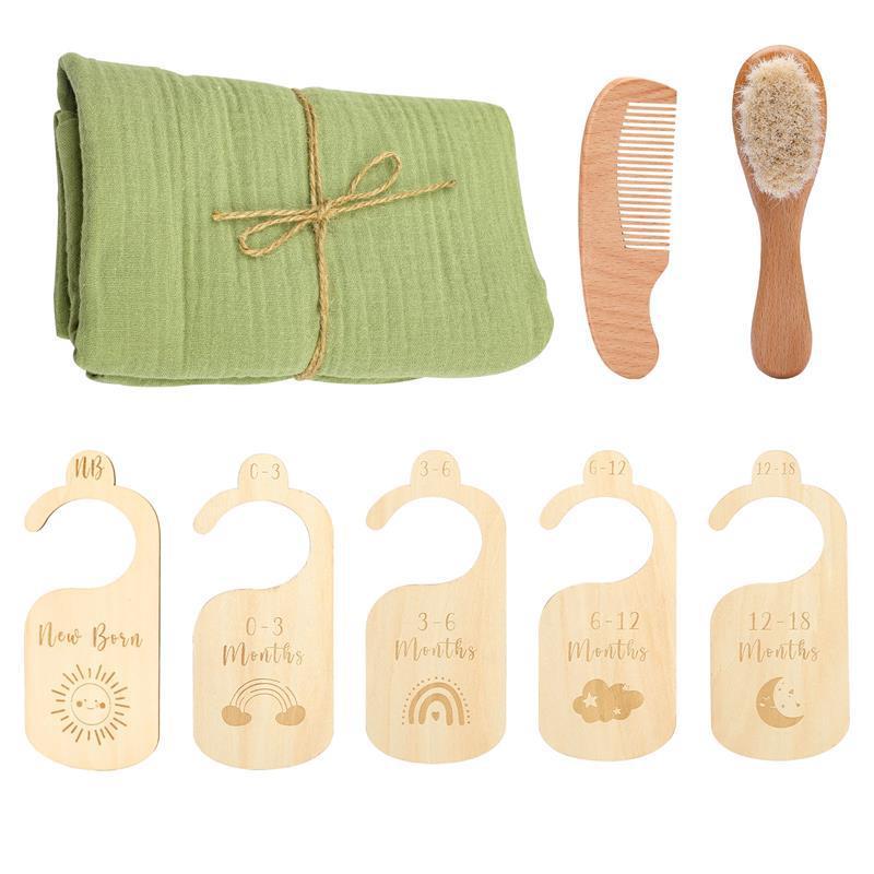 Newborn Baby Bath Gift Set – Wool Brush & Muslin Towel Box
