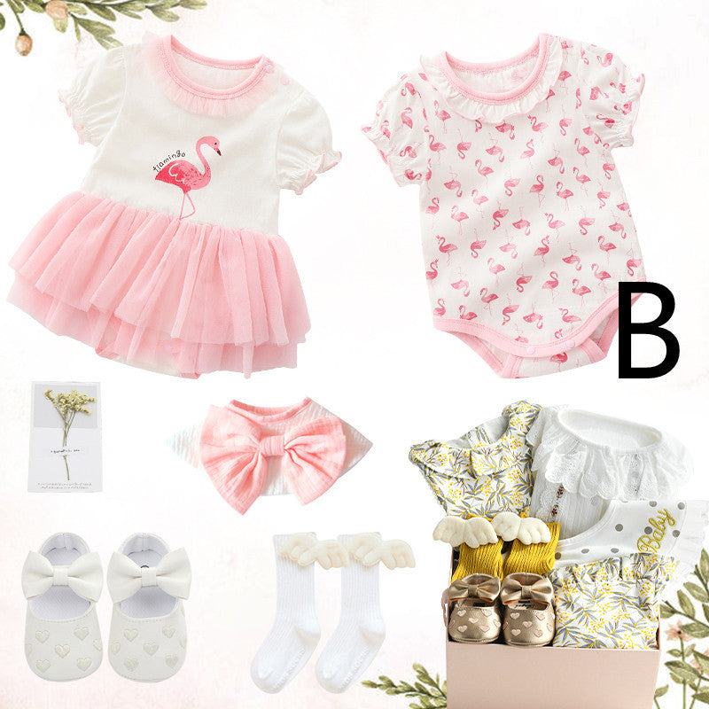 Baby Girl Full Moon Gift Box – Cotton Romper & Princess Dress Set