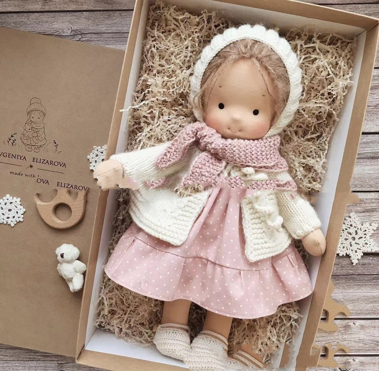 Handmade Cozy Doll with Knitted Outfit & Plush Friend – Gift Box Set
