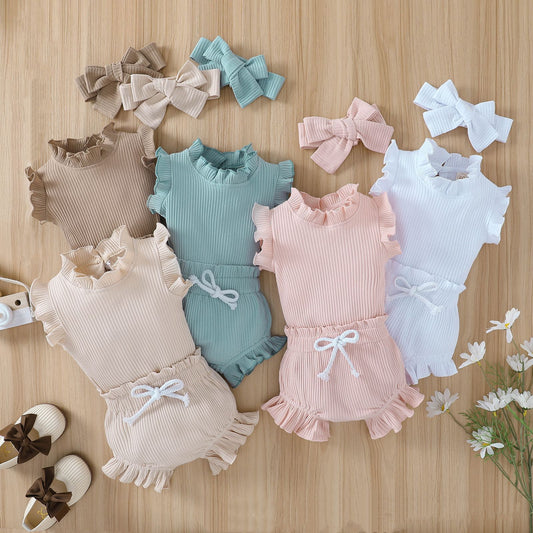 Baby Girl Three-Piece Set – Candy Color Cotton Outfit