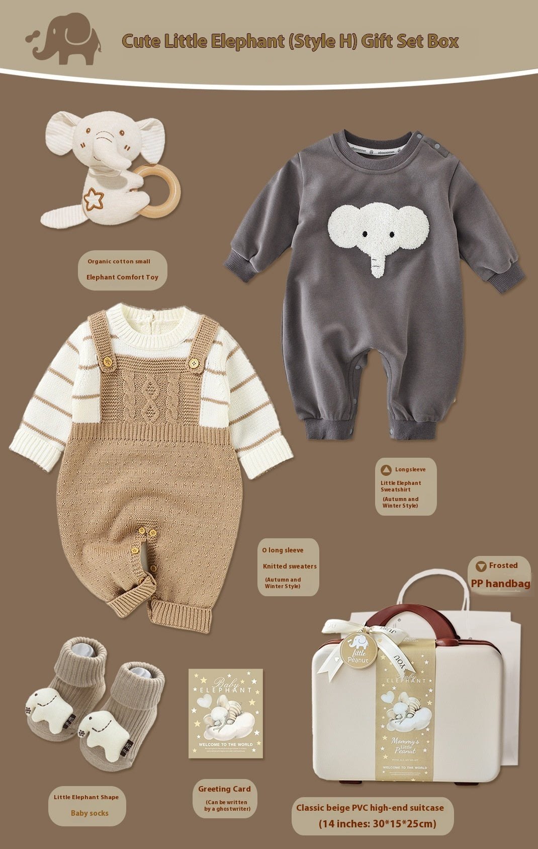Cute Little Elephant Baby Gift Set – 9-Piece Cotton Outfit & Keepsake Box (0–18 Months)