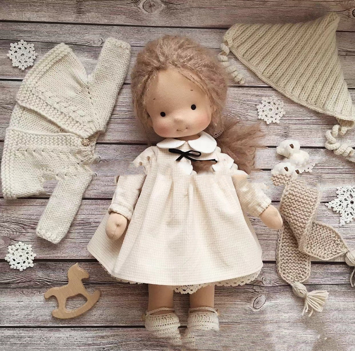 Handmade Cozy Doll with Knitted Outfit & Plush Friend – Gift Box Set