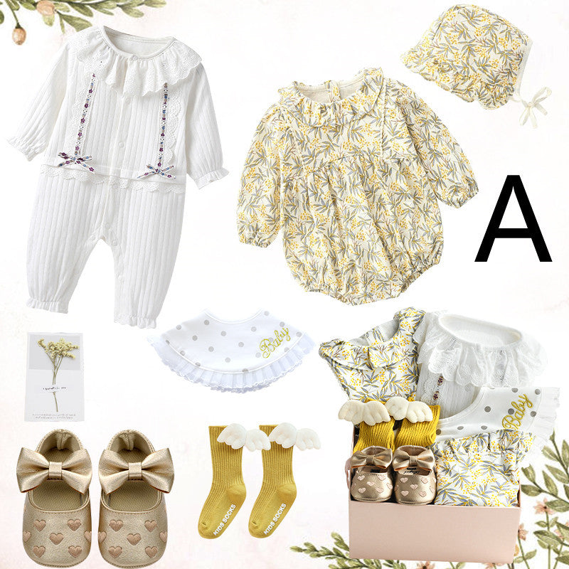 Baby Girl Full Moon Gift Box – Cotton Romper & Princess Dress Set
