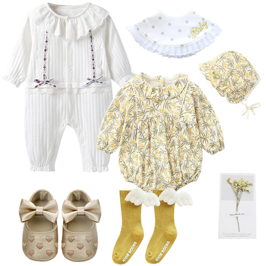 Baby Girl Full Moon Gift Box – Cotton Romper & Princess Dress Set