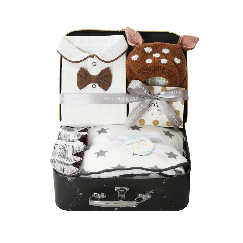 Newborn Baby Boy 8-Piece Gift Box Set – British Style Cotton Outfit Collection