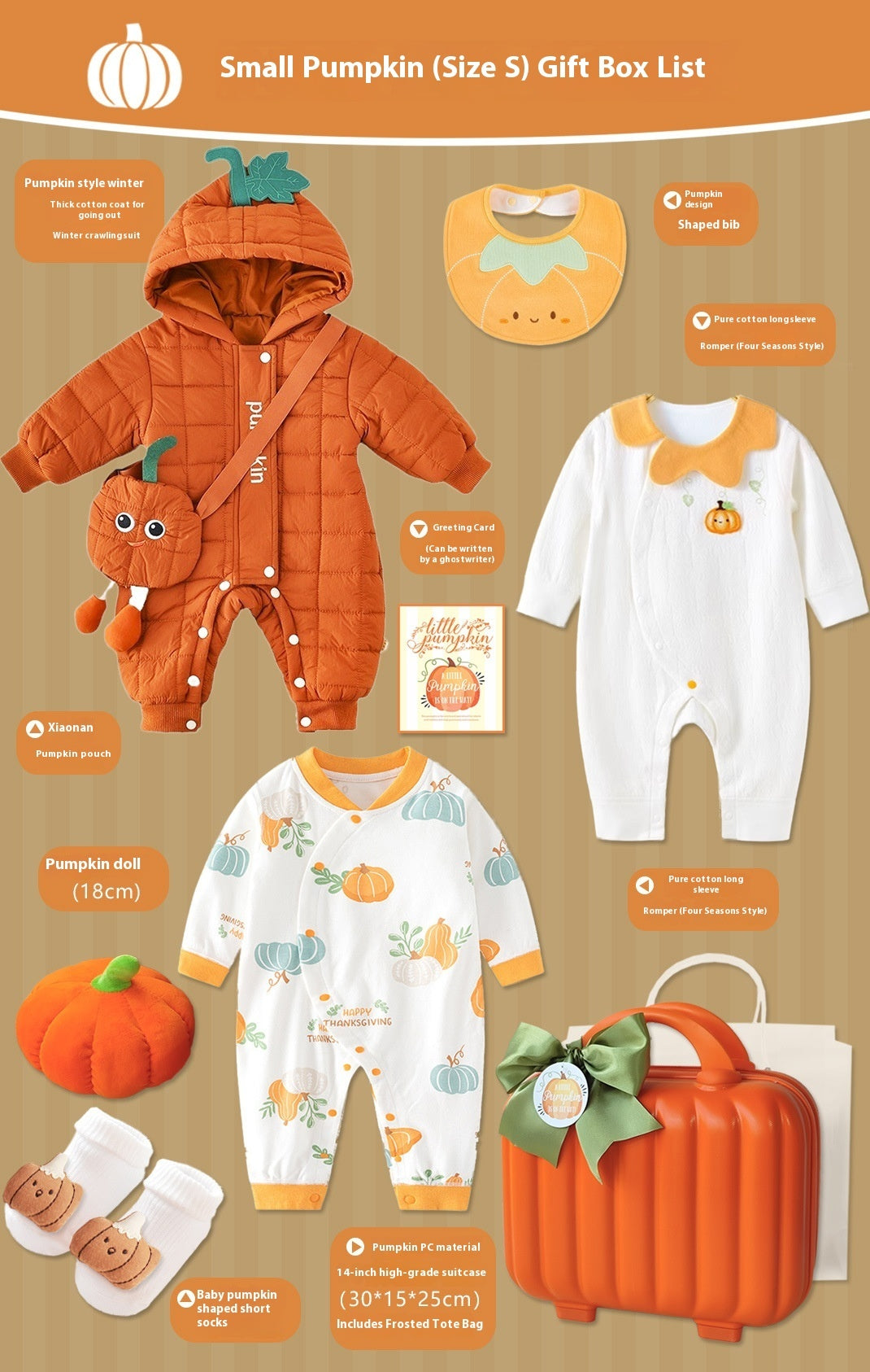 Pumpkin-Themed Baby Gift Set with Suitcase – 8-Piece Cotton Outfit for Newborns (0–18 Months)