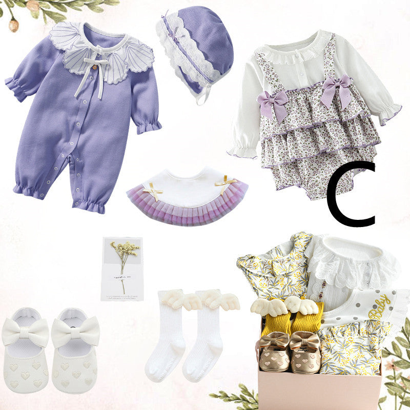 Baby Girl Full Moon Gift Box – Cotton Romper & Princess Dress Set