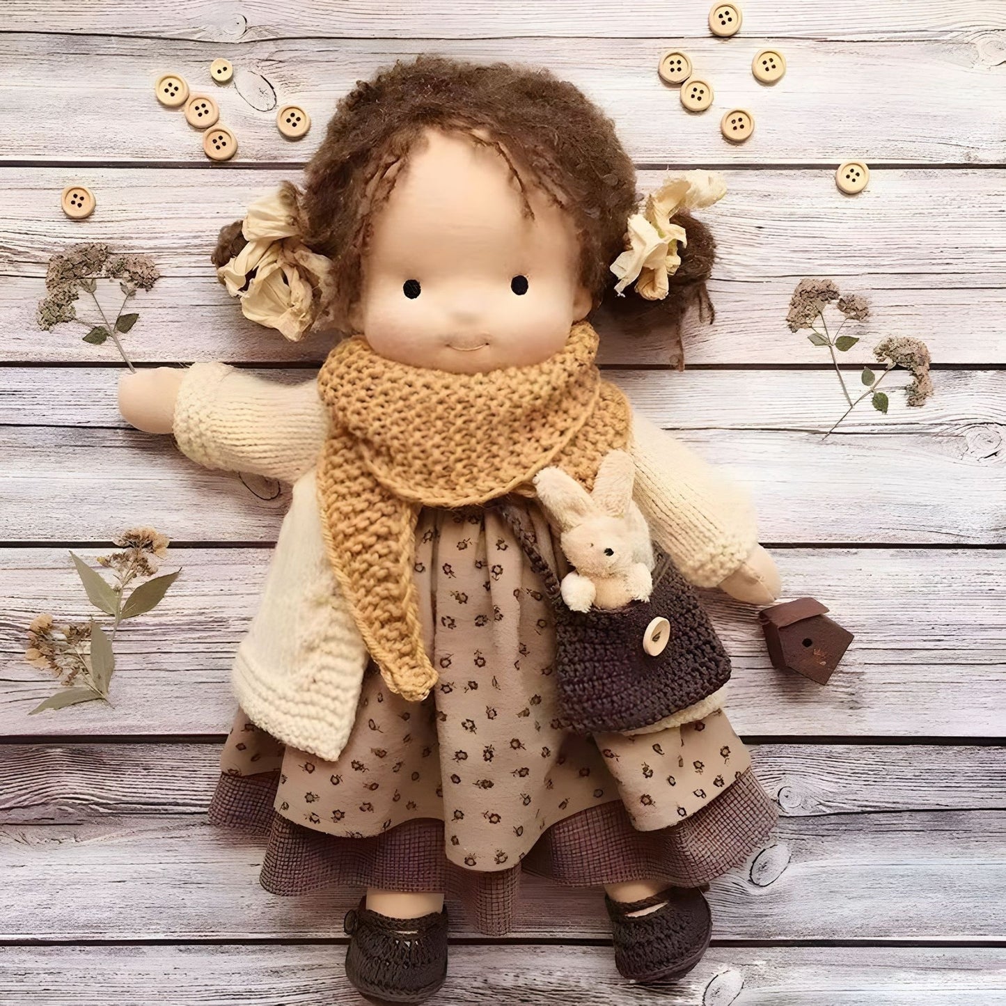 Handmade Cozy Doll with Knitted Outfit & Plush Friend – Gift Box Set