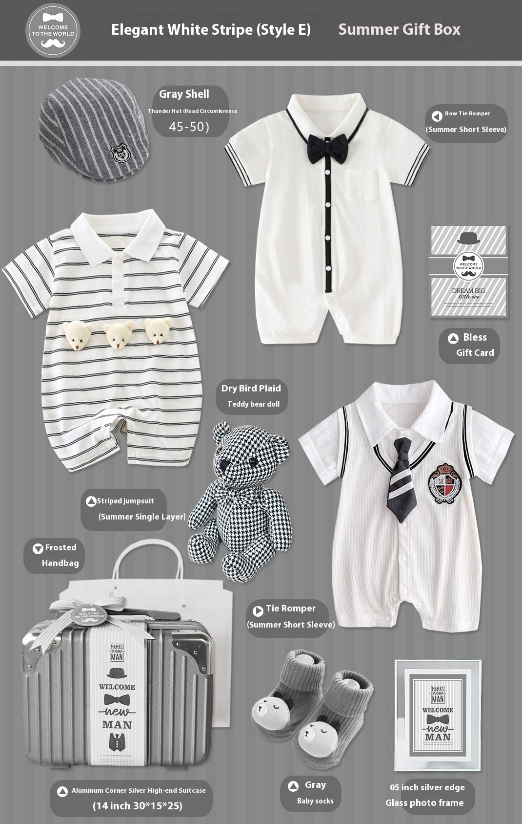 Elegant White Stripes Baby Gift Set – 9-Piece Cotton Outfit & Keepsake Box (0–18 Months)